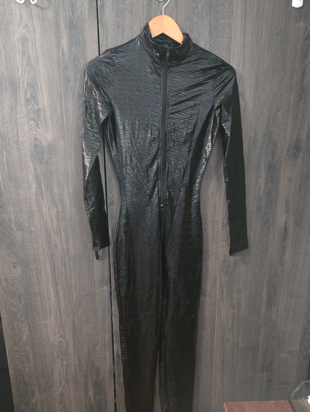 Forplay Black Shiny Half-Zip Jumpsuit